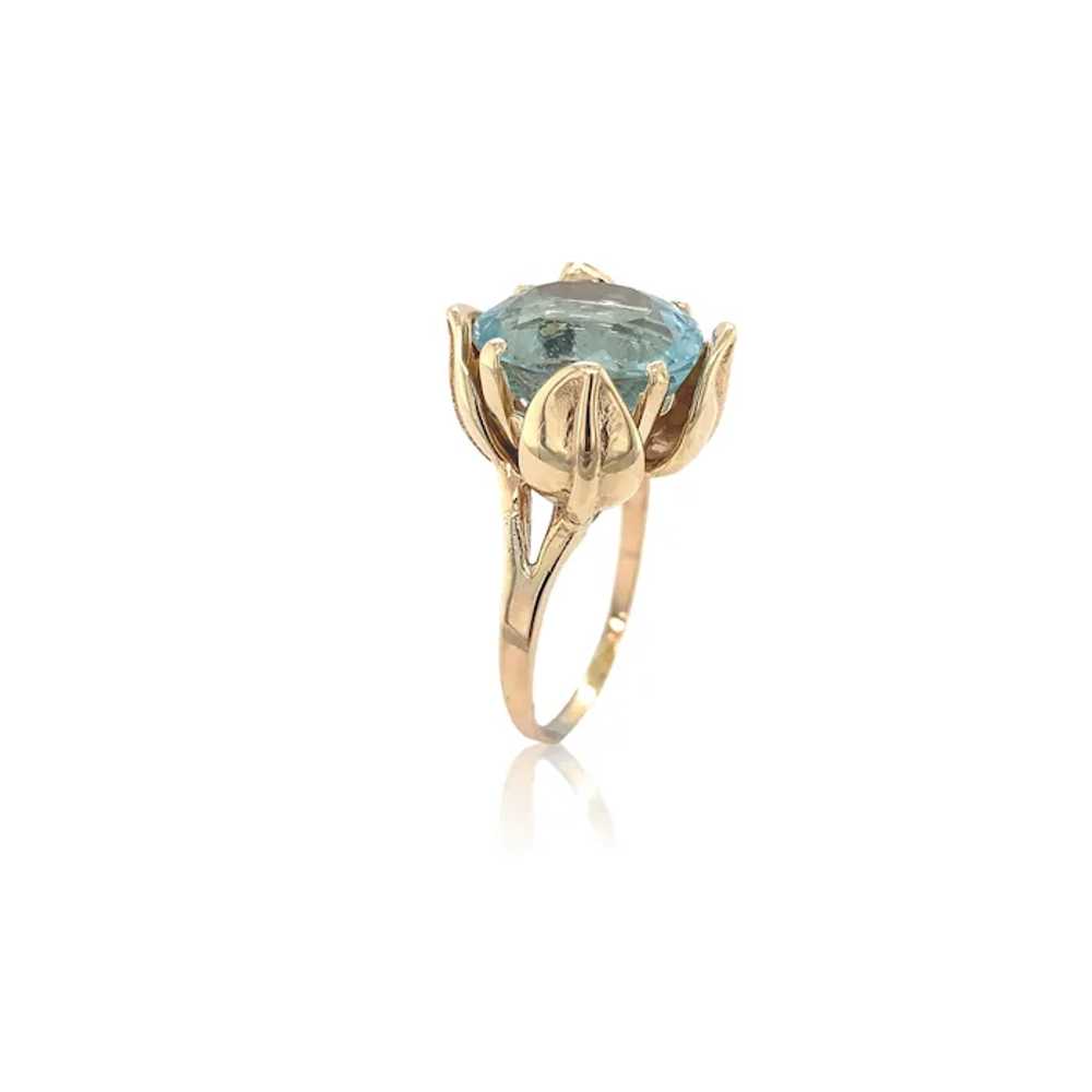 Retro 14K Gold 6.60 carat Aquamarine Ring Tulip L… - image 3