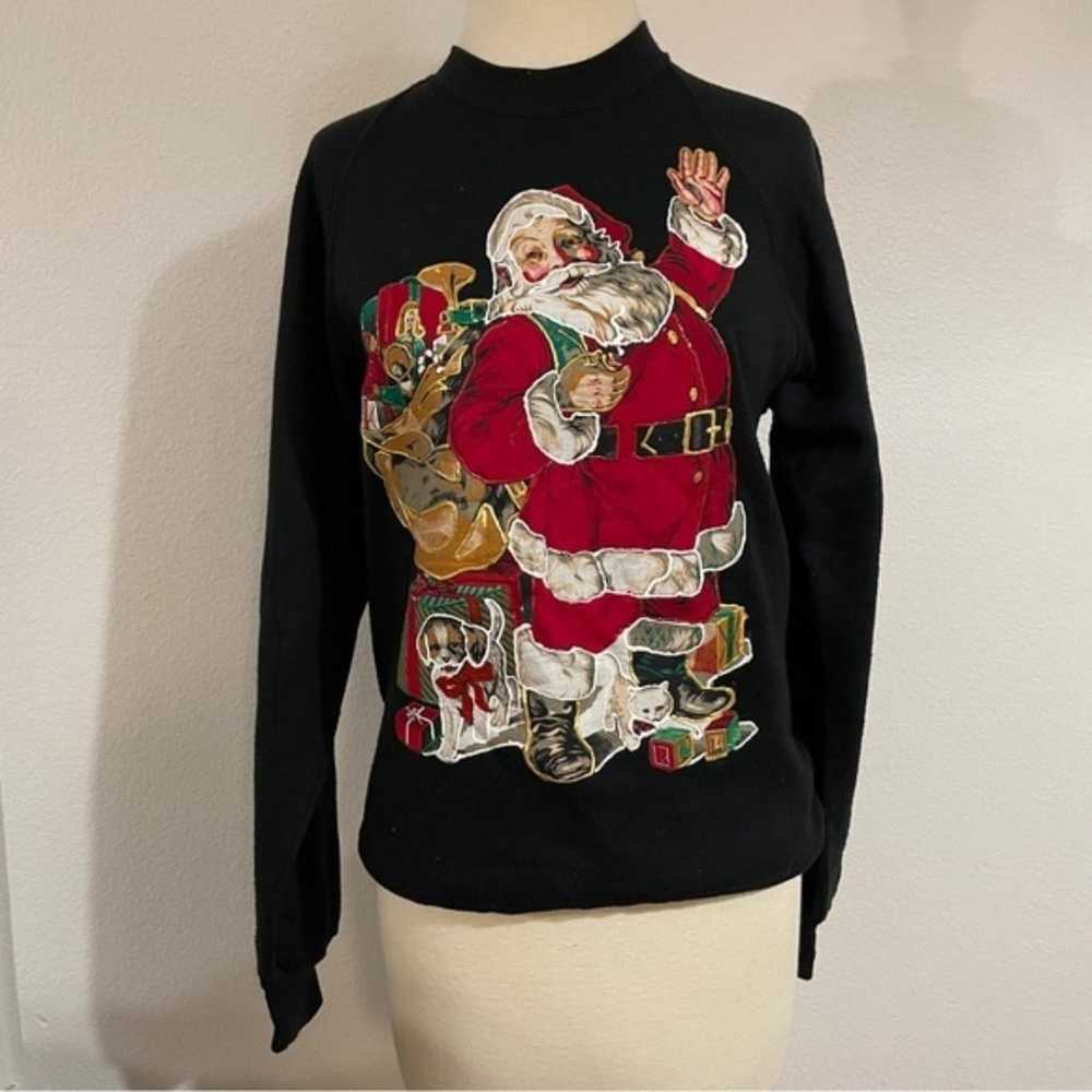 Jerzees | Vintage Hand Painted Santa Claus Crewne… - image 1