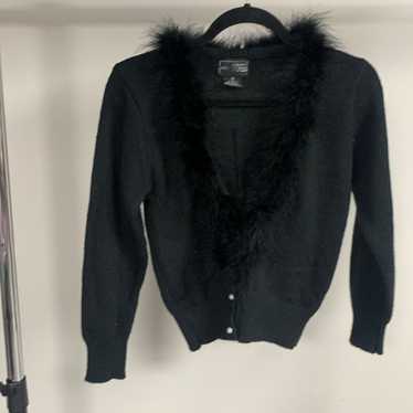 Vintage Mister Noah Black Cardigan with Faux Fur … - image 1