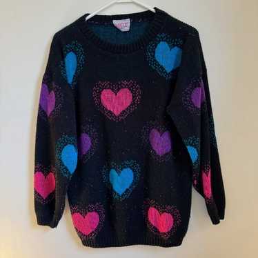 Vintage 1980s Adele Knitwear Multicolor Heart Swea