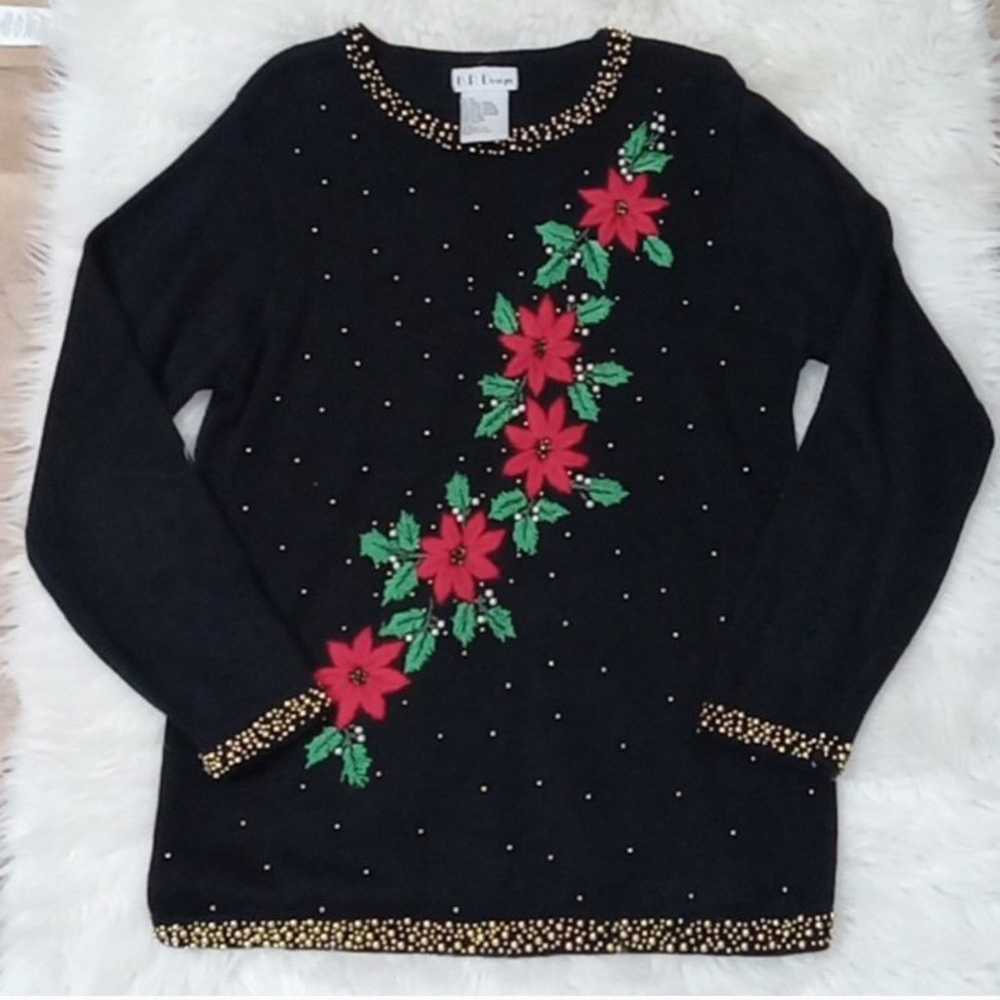 BP Design Vintage Poinsettia Christmas Sweater Bl… - image 1