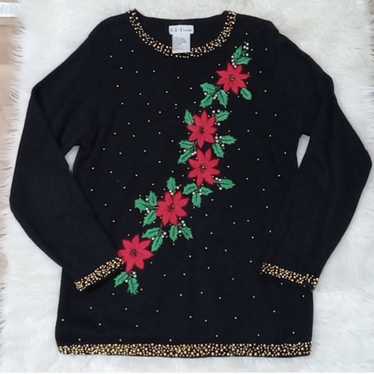 BP Design Vintage Poinsettia Christmas Sweater Bl… - image 1