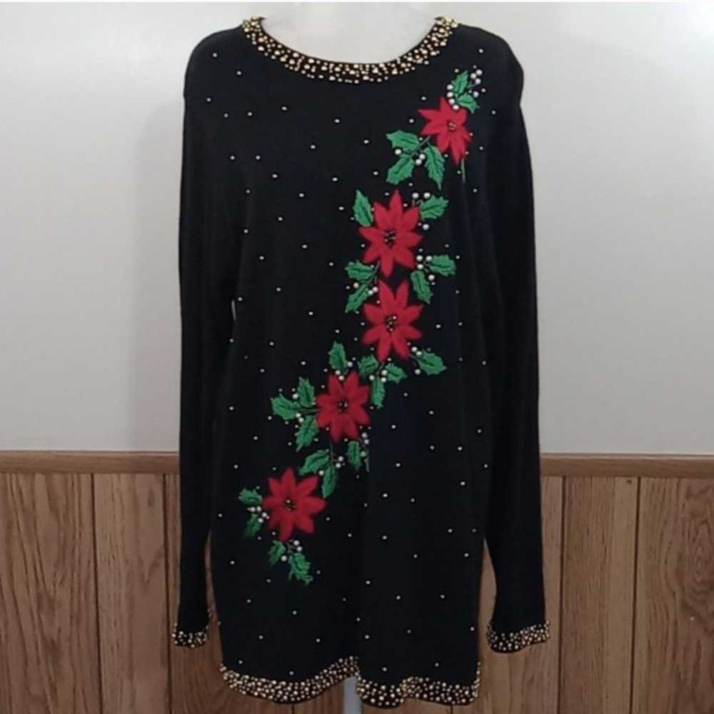 BP Design Vintage Poinsettia Christmas Sweater Bl… - image 2