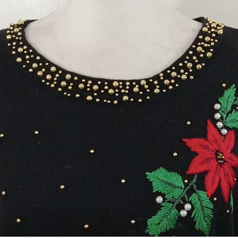 BP Design Vintage Poinsettia Christmas Sweater Bl… - image 3