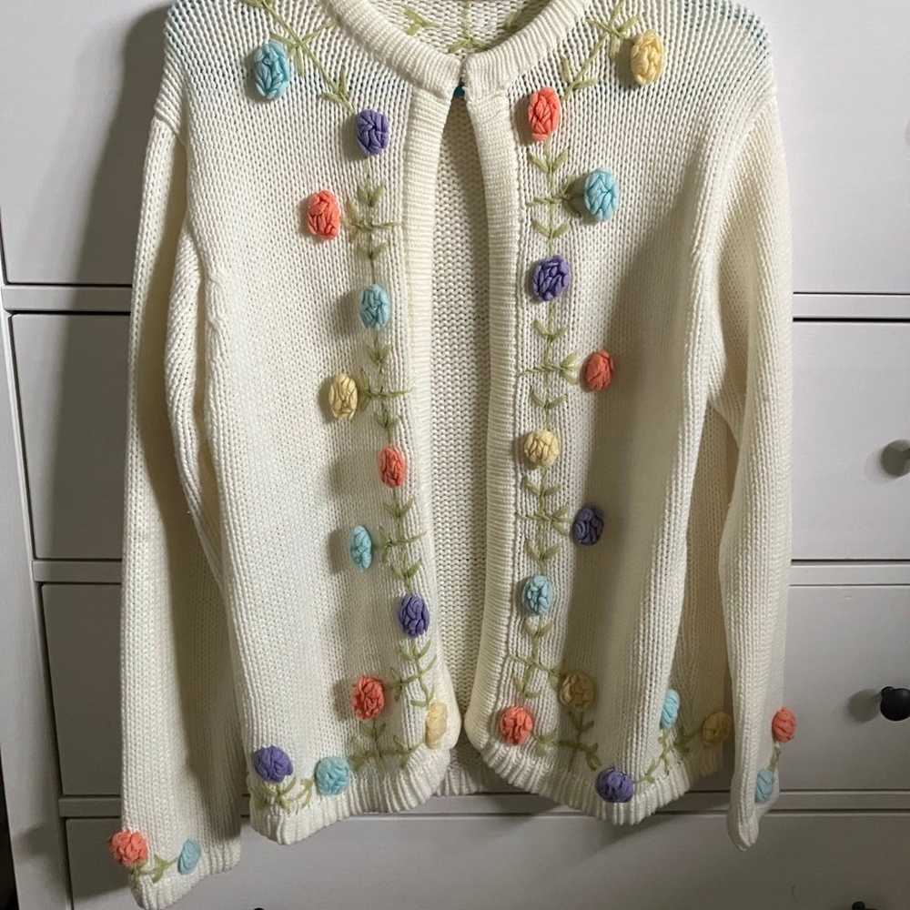 Vintage Cream Cardigan with Floral Accents - image 1