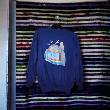 Vintage 80s Florida Glitter Rainbow Mermaid Sweat… - image 1