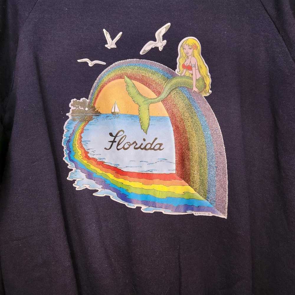 Vintage 80s Florida Glitter Rainbow Mermaid Sweat… - image 3