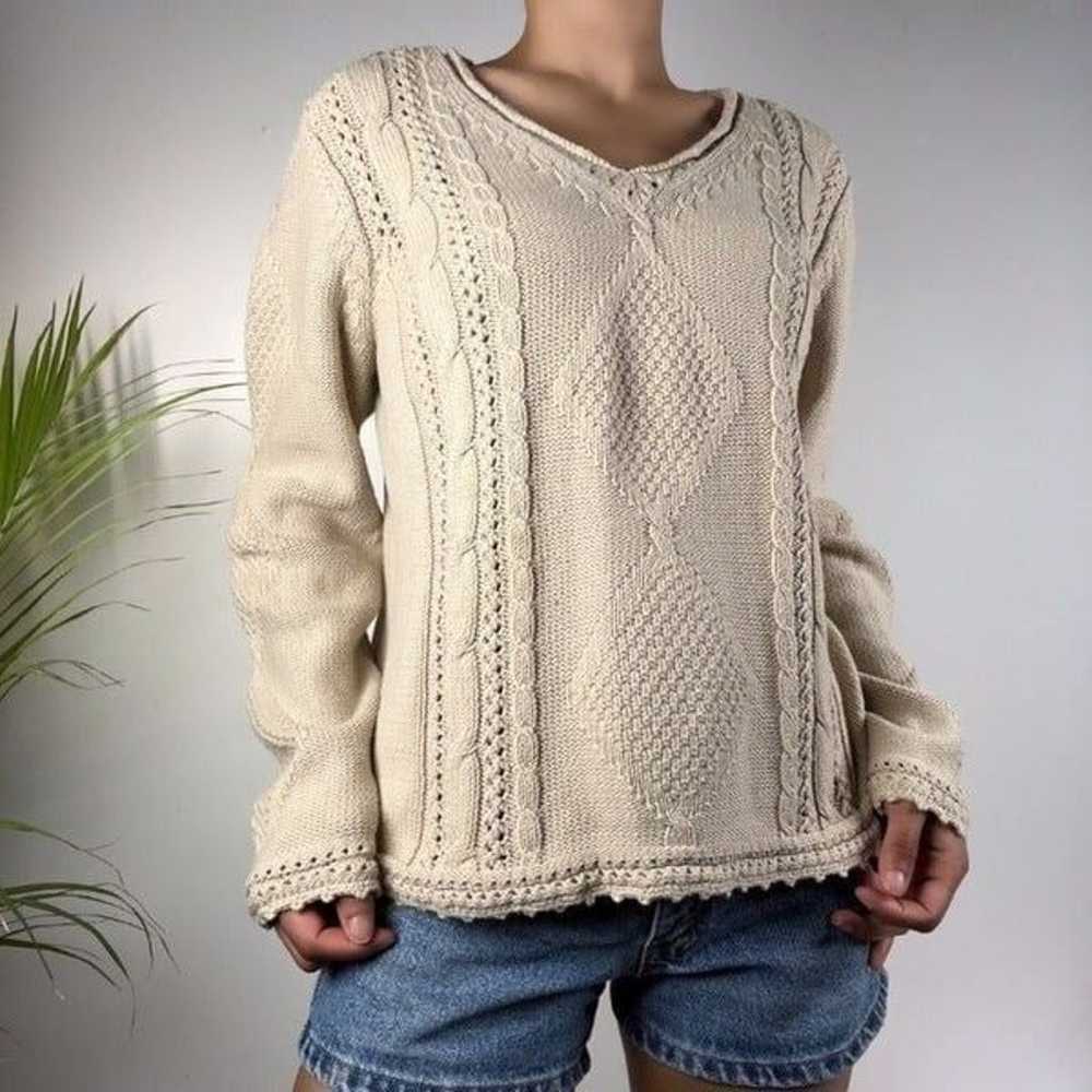 Villager Woman's Knit Sweater Beige Vintage - image 1