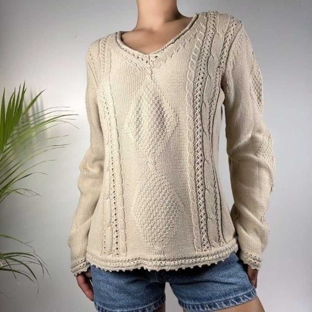 Villager Woman's Knit Sweater Beige Vintage - image 2