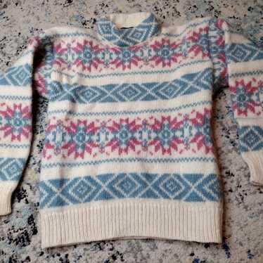 VINTAGE the woolrich woman sweater pink blue snow… - image 1