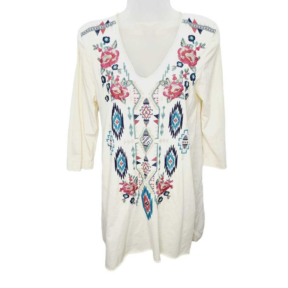 Johnny Was Johnny Was Cream V Neck Floral Embroid… - image 1