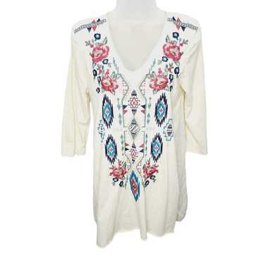 Johnny Was Johnny Was Cream V Neck Floral Embroid… - image 1