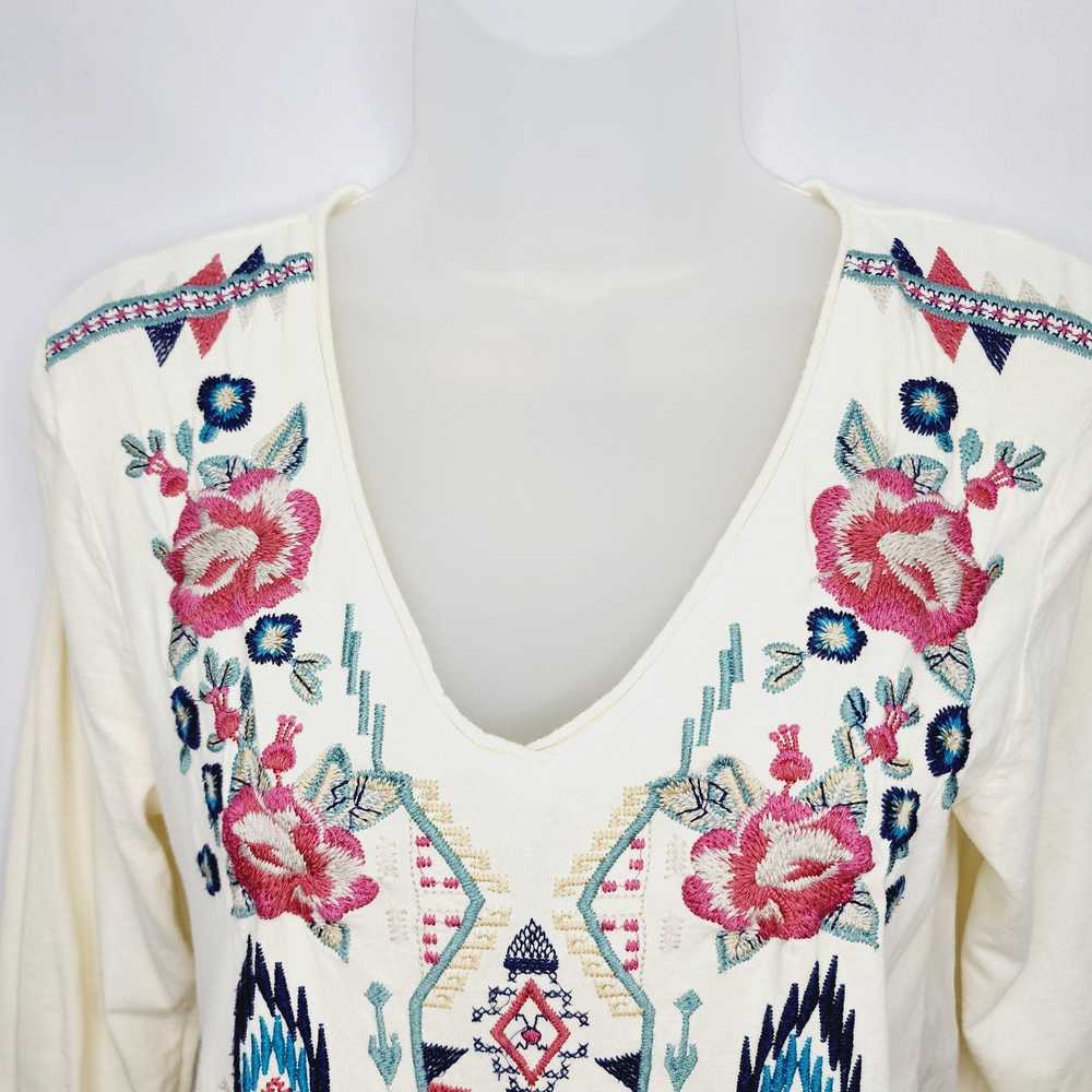 Johnny Was Johnny Was Cream V Neck Floral Embroid… - image 4