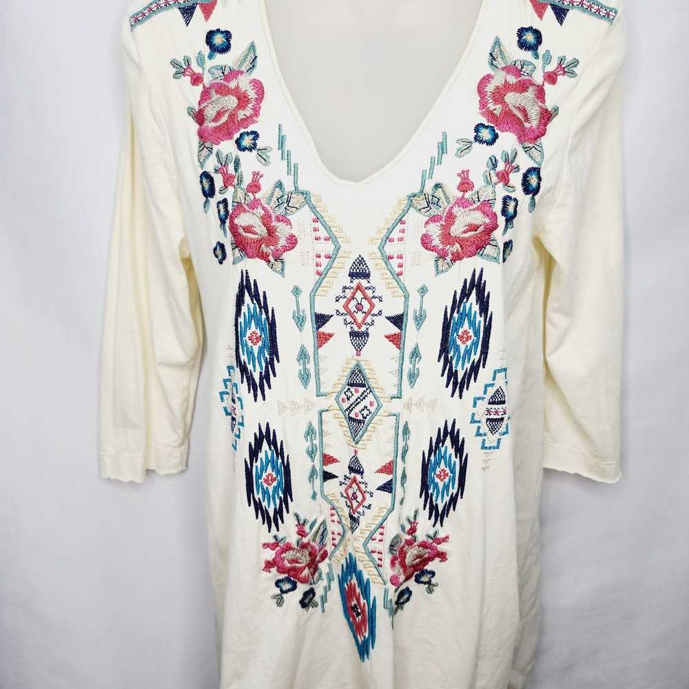 Johnny Was Johnny Was Cream V Neck Floral Embroid… - image 5