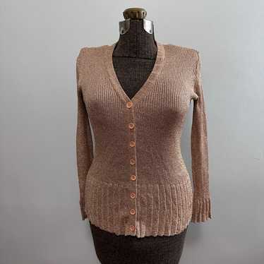 Vintage Macy's metallic gold v neck cardigan size 