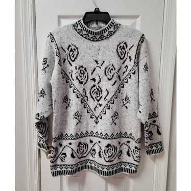 Vintage Floral Roses Knit Sweater M - image 1