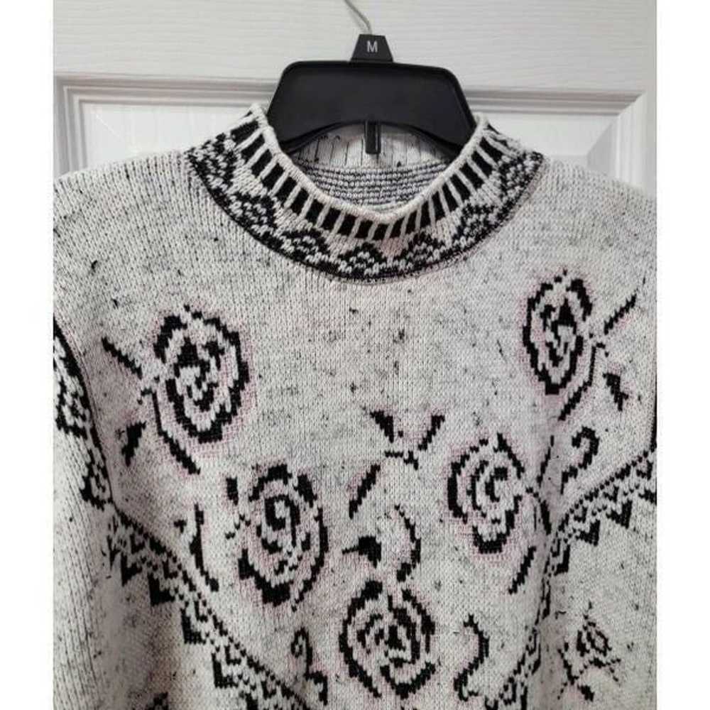 Vintage Floral Roses Knit Sweater M - image 3