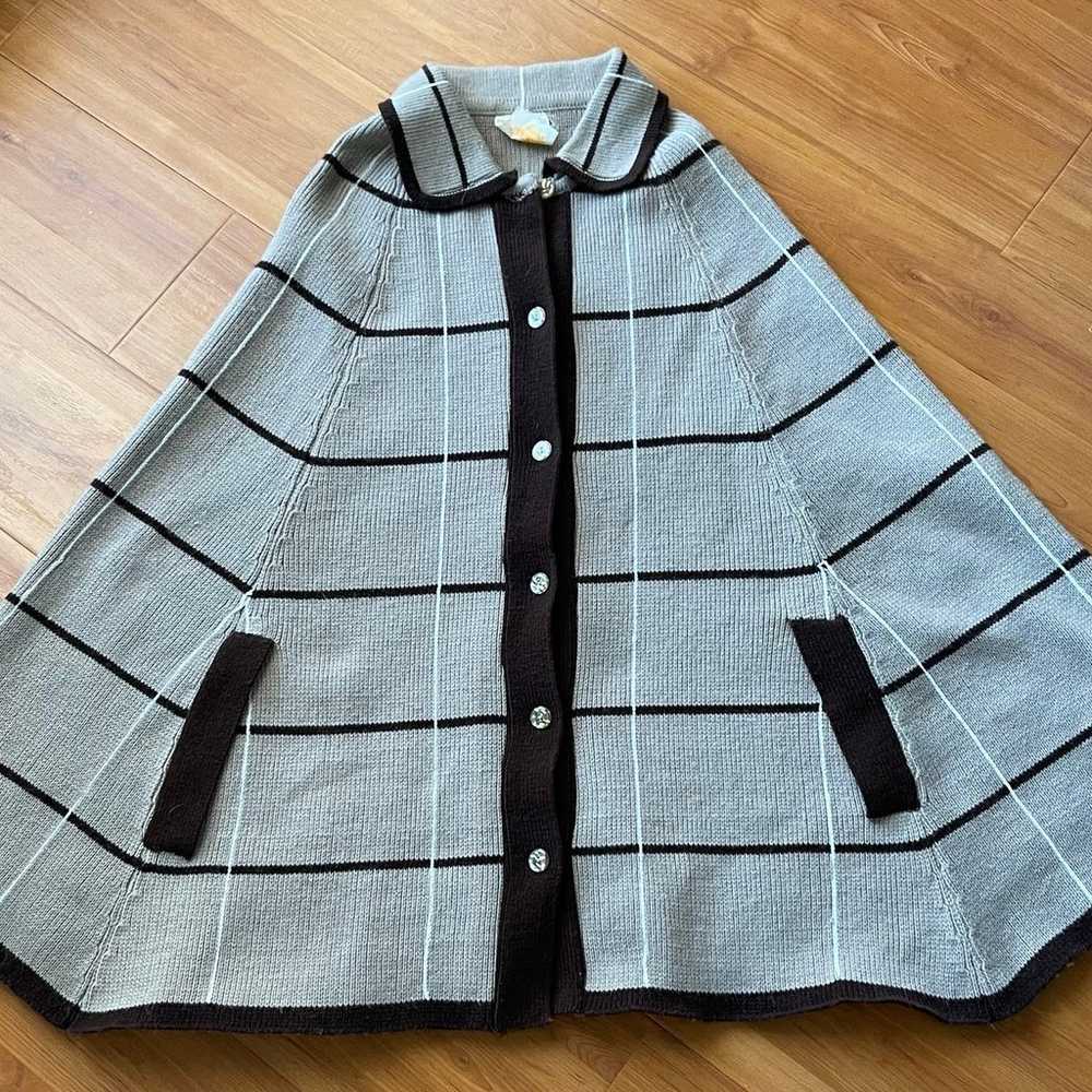 vintage plaid striped checkered cape poncho  brow… - image 1