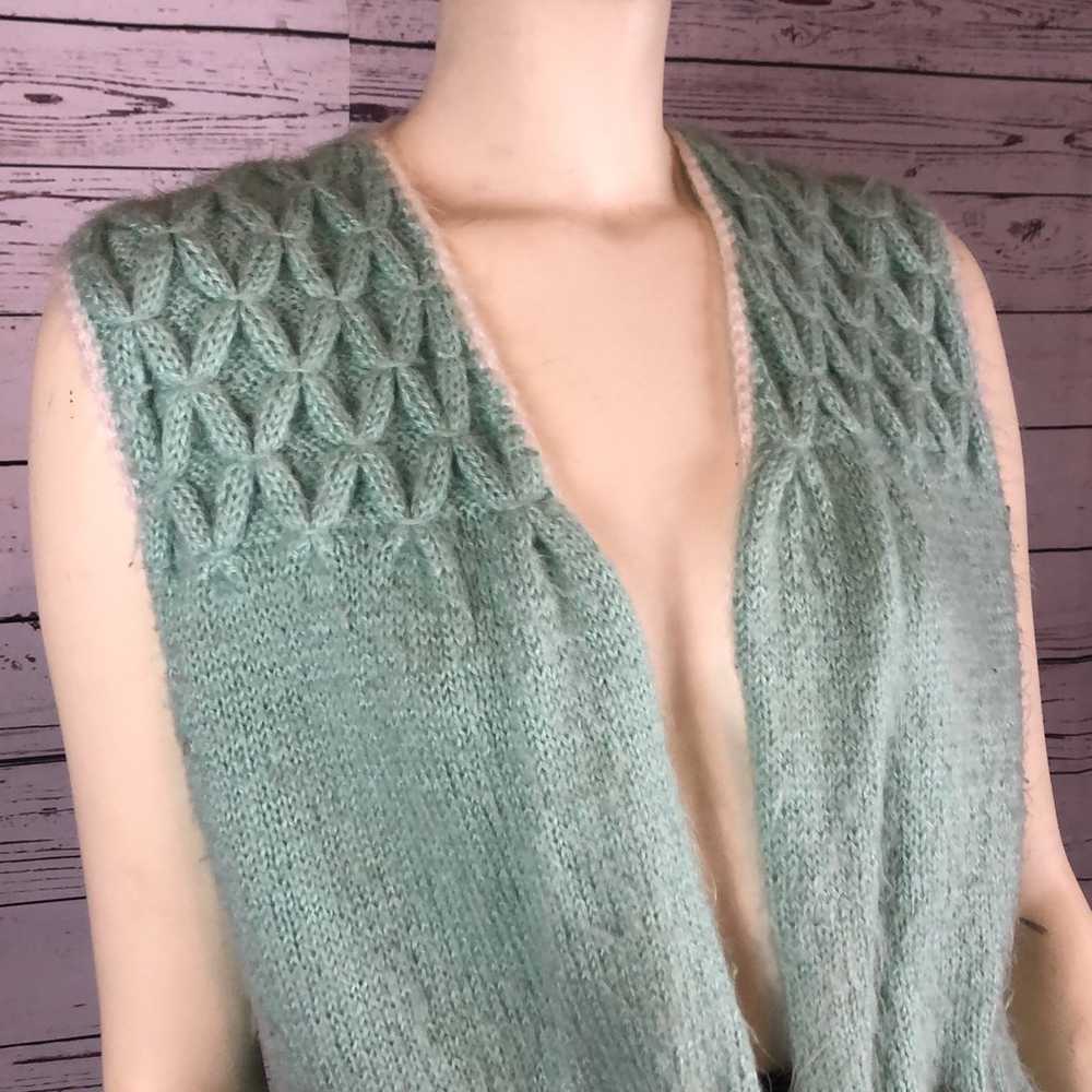 Vintage Hand knit open front green vest size medi… - image 6