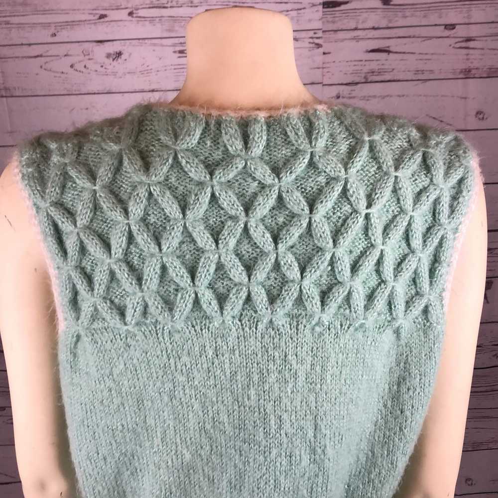 Vintage Hand knit open front green vest size medi… - image 8