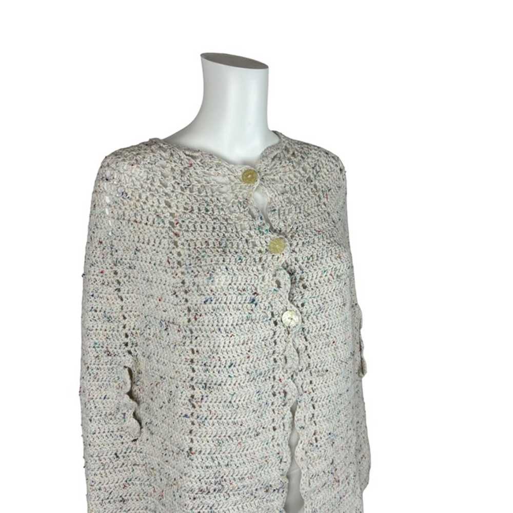 Vintage 60s Crochet Cape Women's Medium White Rai… - image 4