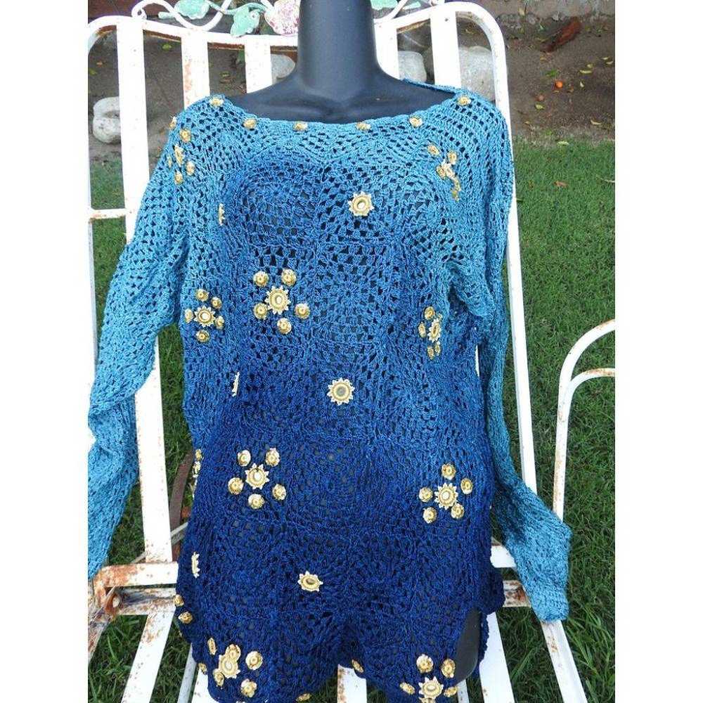 TIE Dye MIRRORED Crochet Sweater Pearls - image 2