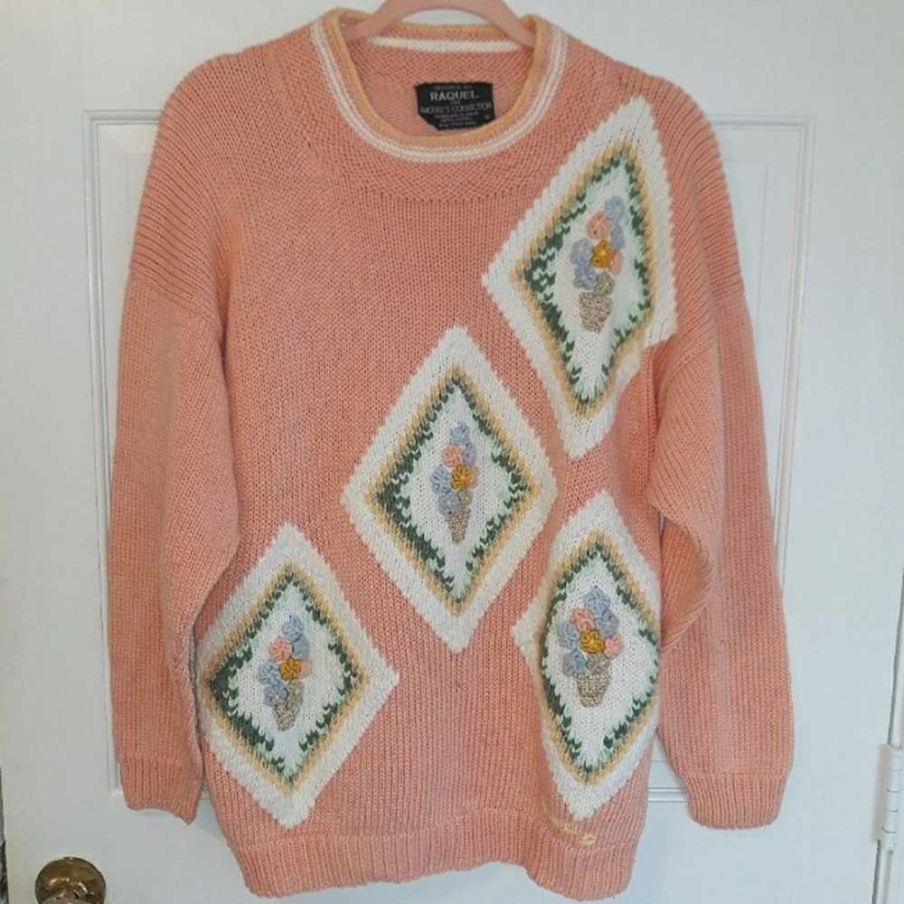 Vintage peach flower sweater - image 1