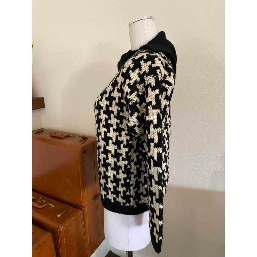 vintage black & wool houndstooth knit sweater cow… - image 3