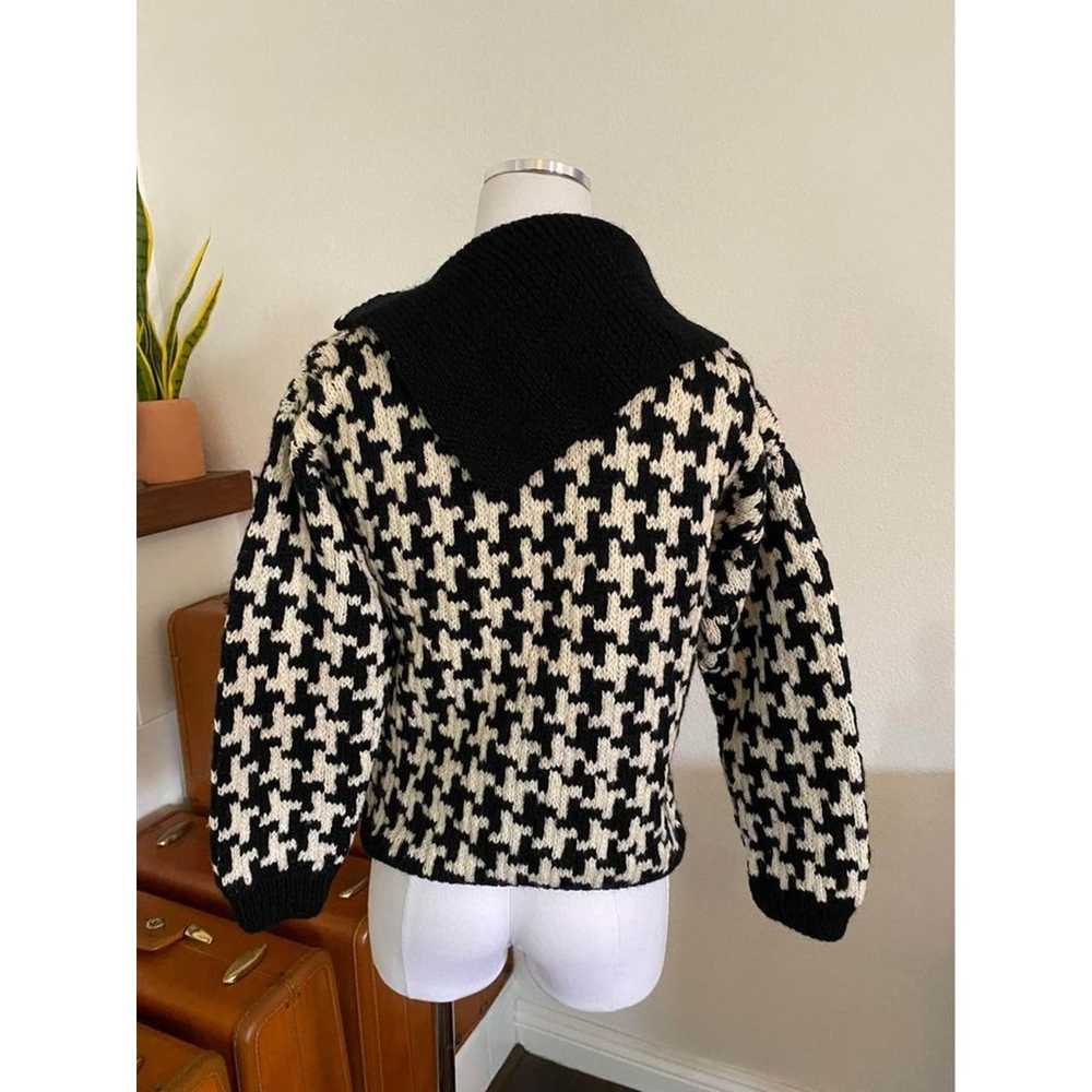 vintage black & wool houndstooth knit sweater cow… - image 5