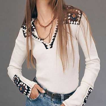 Free people roswell thermal crochet hoodie cuff th