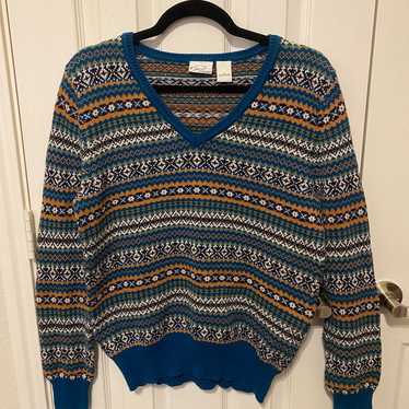 Vintage patterned v-neck sweater - image 1