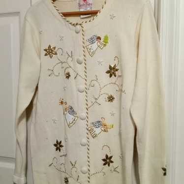 Vtg Embroidered Christmas Angels Sweater - image 1