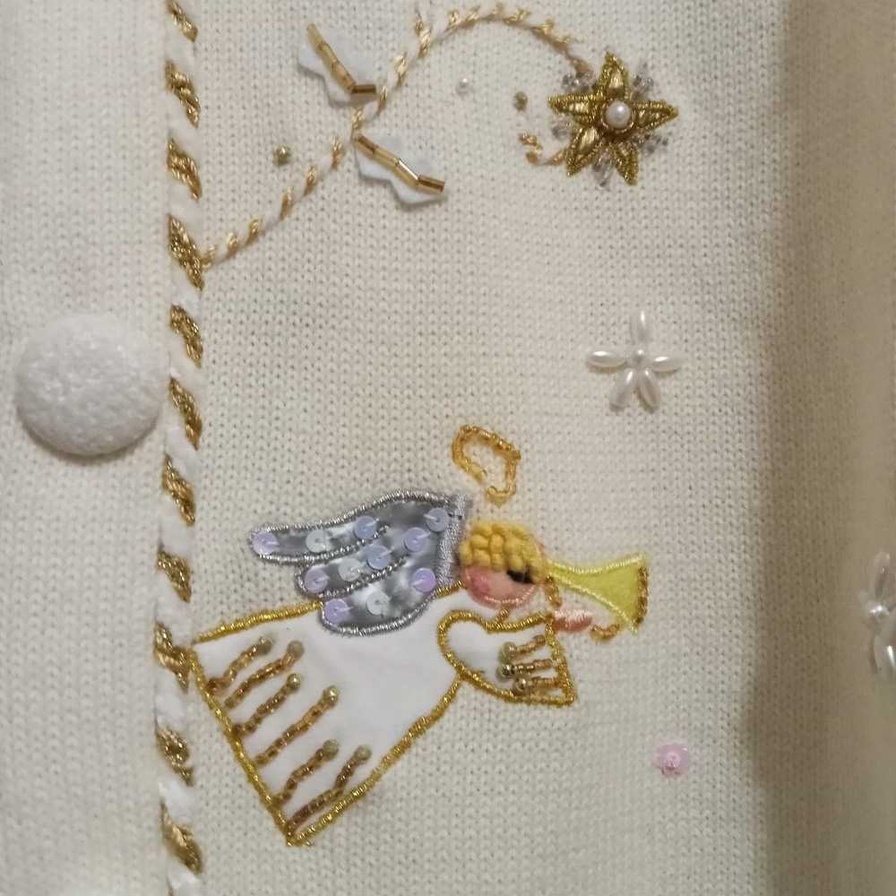 Vtg Embroidered Christmas Angels Sweater - image 3