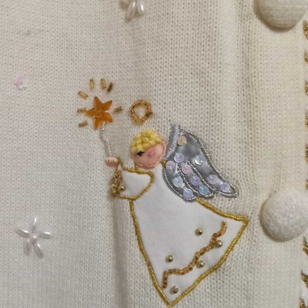 Vtg Embroidered Christmas Angels Sweater - image 4