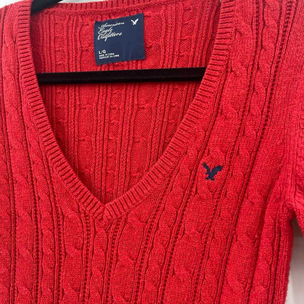 VINTAGE Y2K AMERICAN EAGLE CABLE KNIT V NECK SWEA… - image 2