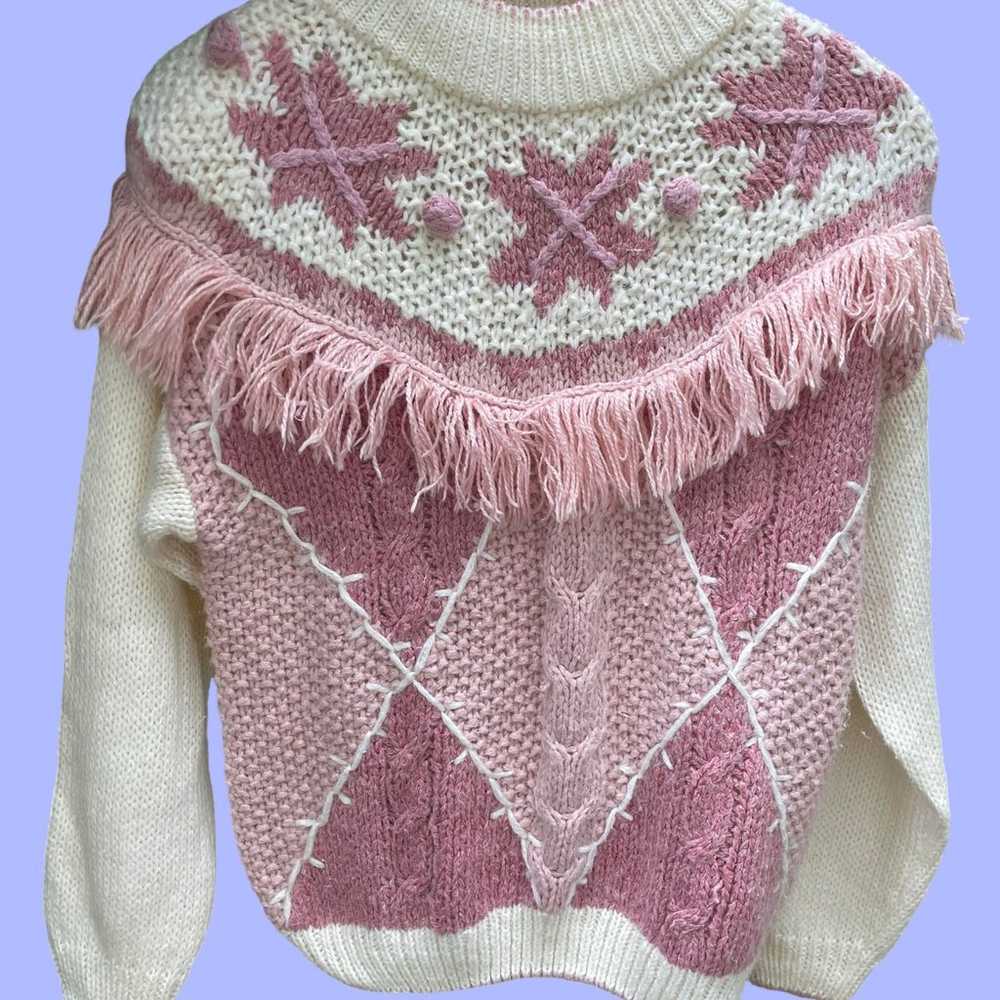 VINTAGE 80S HAND KNITTED HUNTINGTON RIDGE PINK AN… - image 1