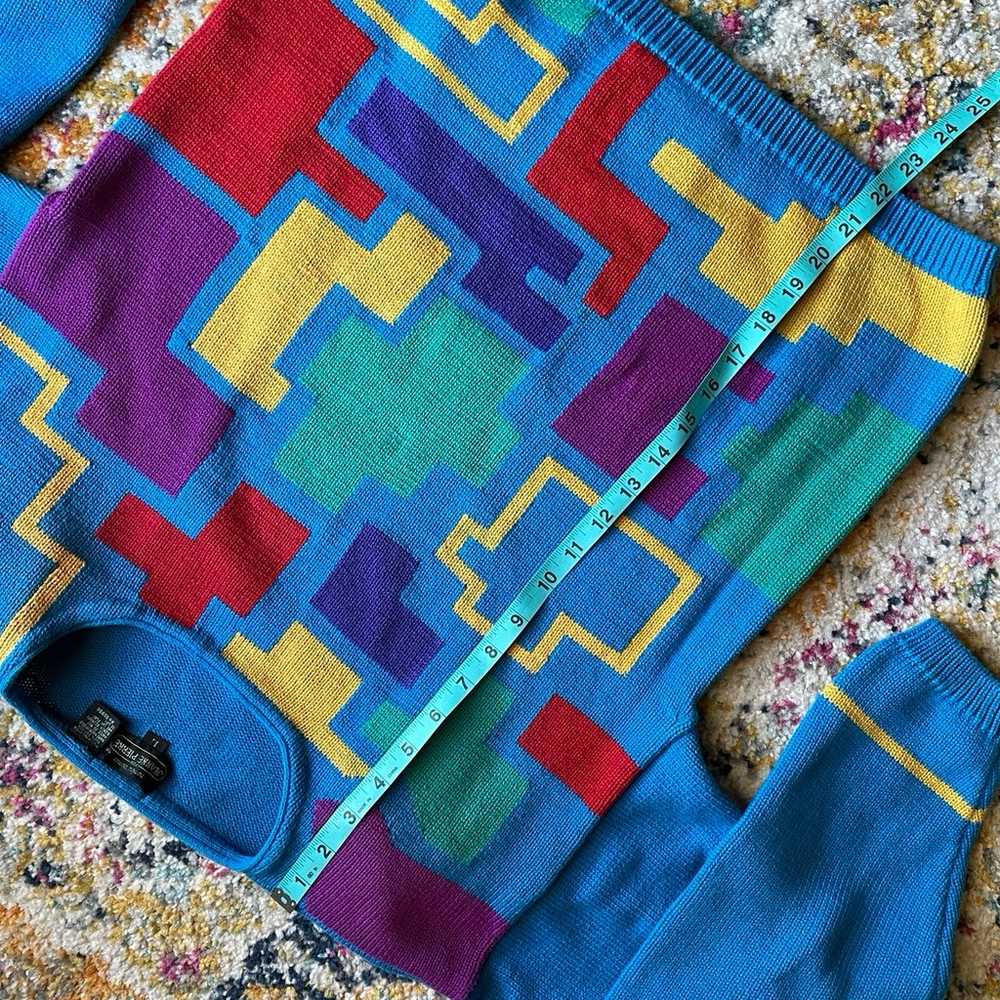 Vintage 80s Jeanne Pierre Blue Geometric Sweater.… - image 3