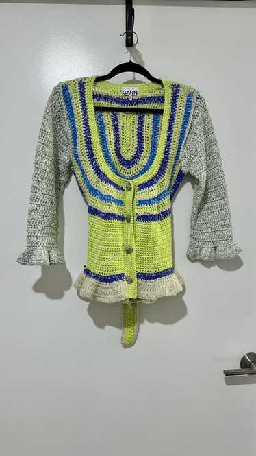 Ganni GANNI Novelty Crocheted Belted Cardigan - image 1