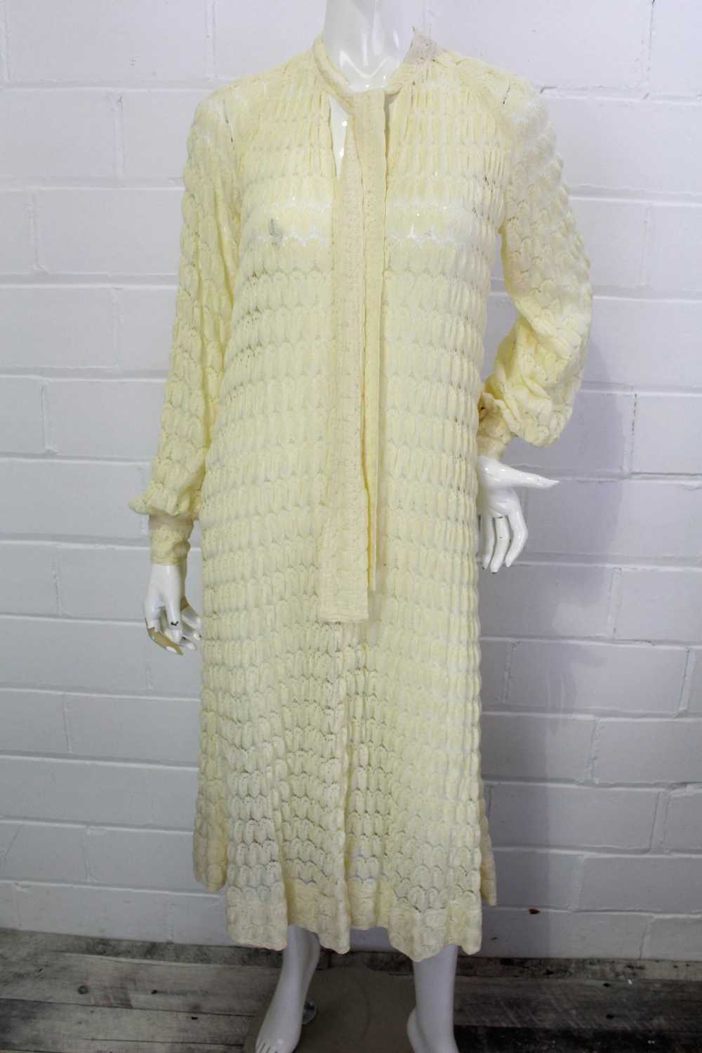 Vintage 1980s Rare Jean Muir Cream Knit Crochet M… - image 1