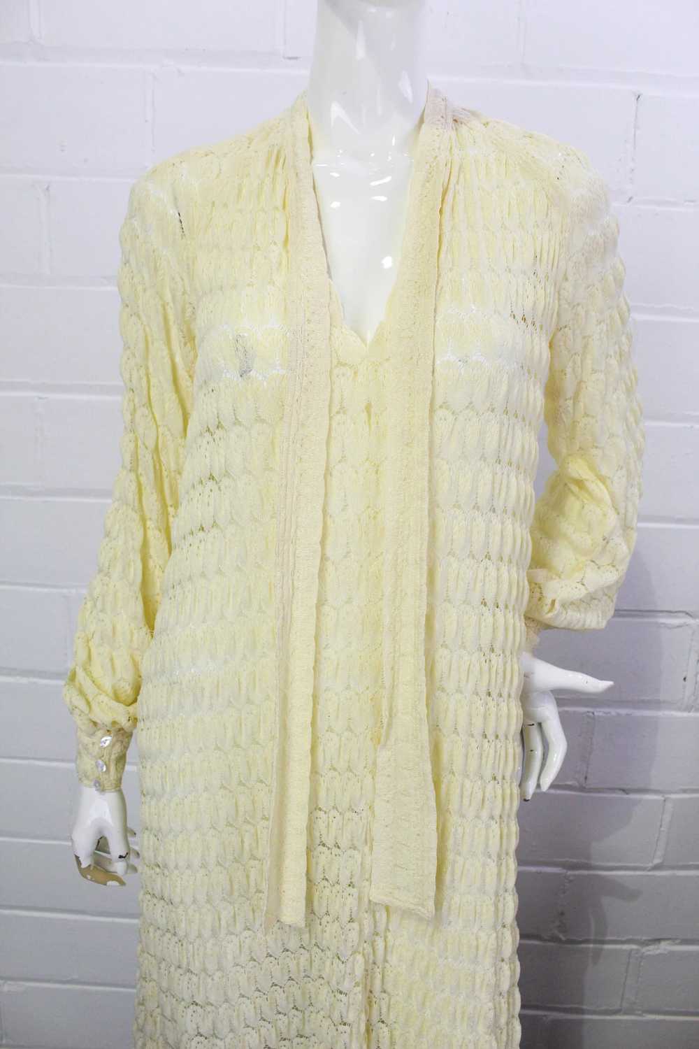 Vintage 1980s Rare Jean Muir Cream Knit Crochet M… - image 2