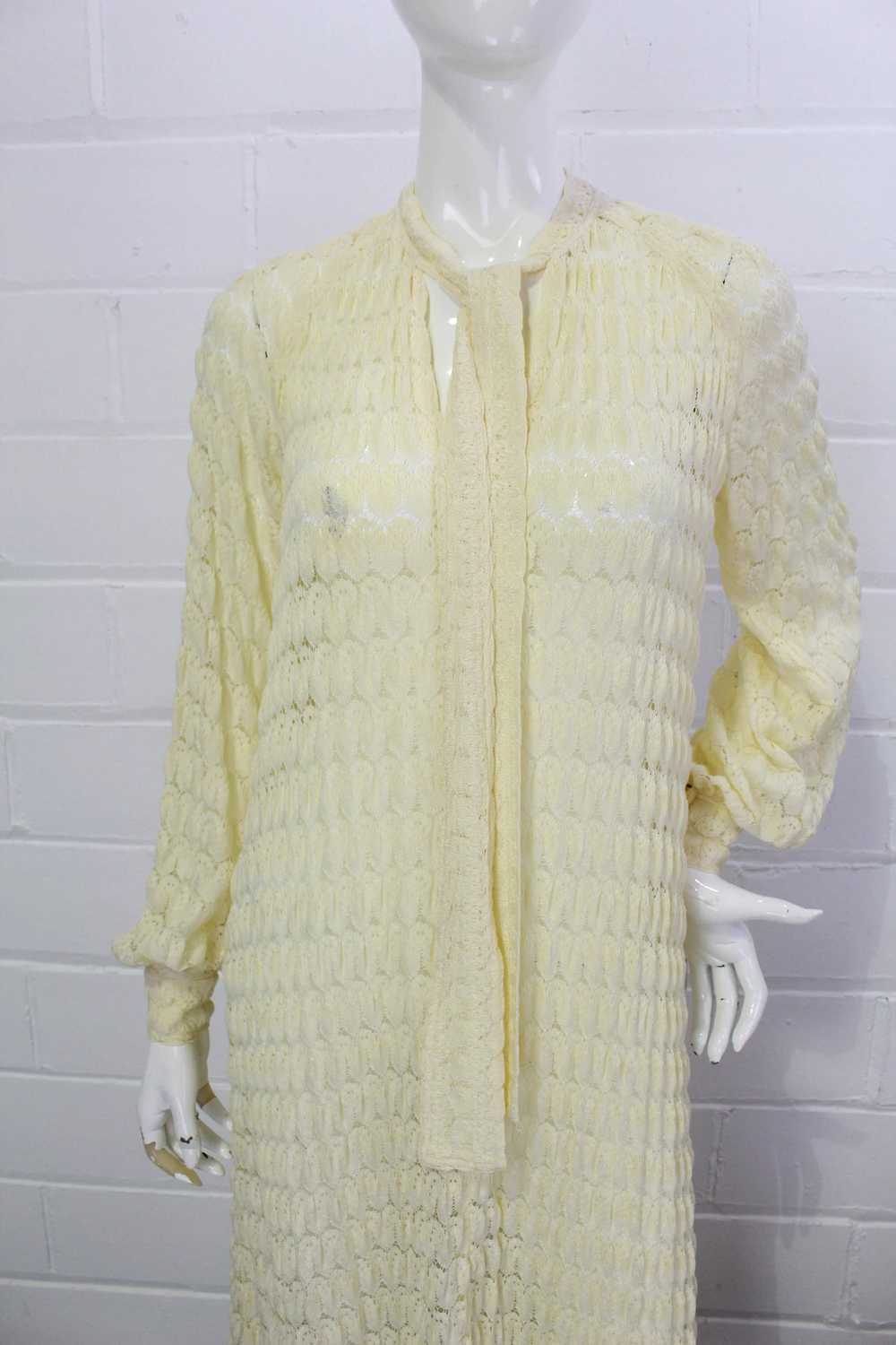 Vintage 1980s Rare Jean Muir Cream Knit Crochet M… - image 3