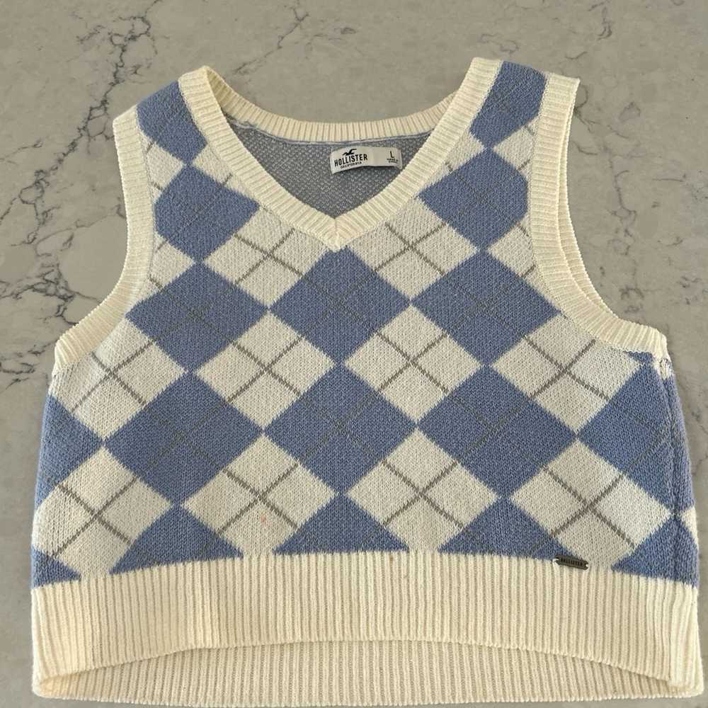 Hollister blue and white argyle vest - image 1