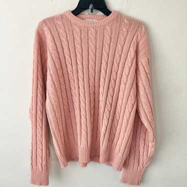 Vintage 90s Peach Acrylic Cable Knit Crewneck Swe… - image 1