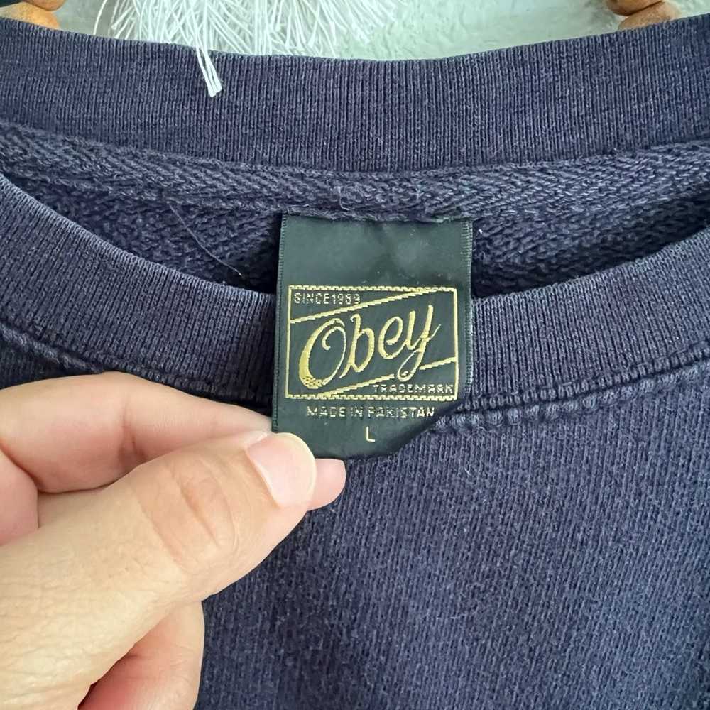 Obey navy blue graphic crew neck sweater - image 2