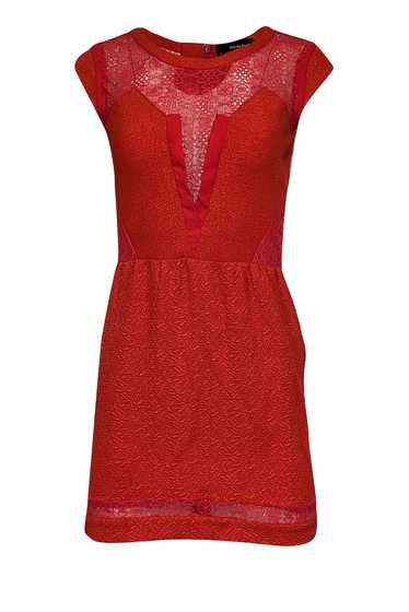 The Kooples - Red Textured Mini Dress w/ Lace Acc… - image 1