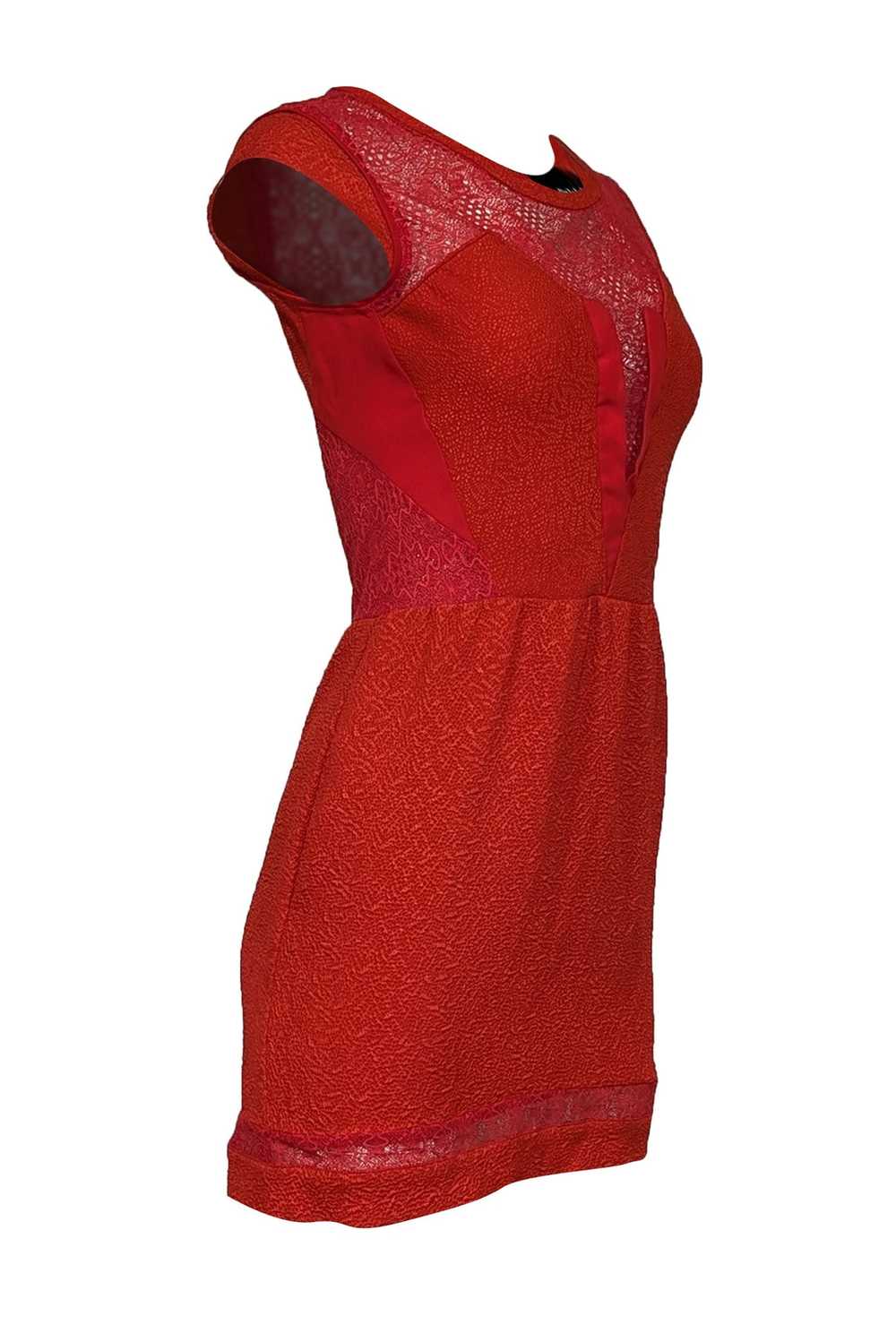 The Kooples - Red Textured Mini Dress w/ Lace Acc… - image 2