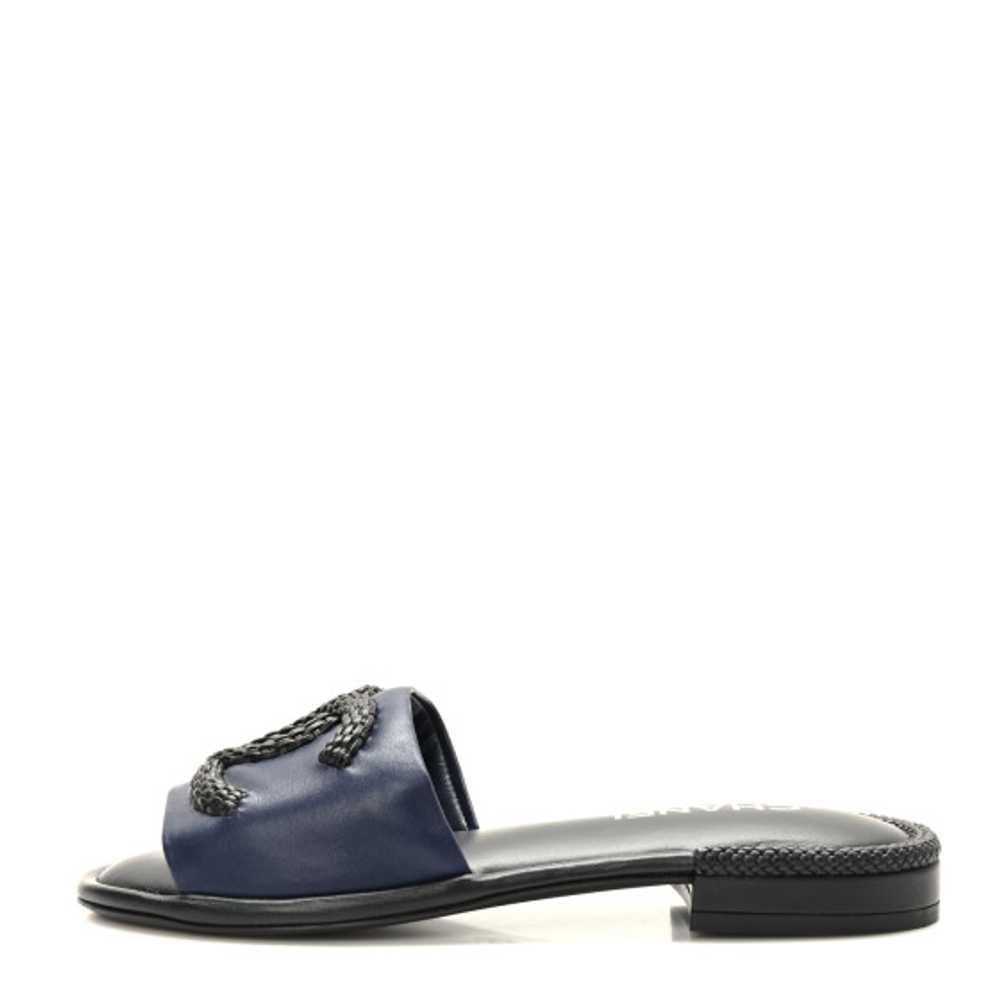 CHANEL Lambskin CC Braided Mules 36 Navy Blue Bla… - image 1