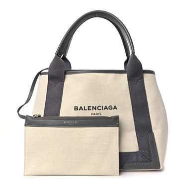 BALENCIAGA Cotton Canvas Calfskin S Navy Cabas Na… - image 1