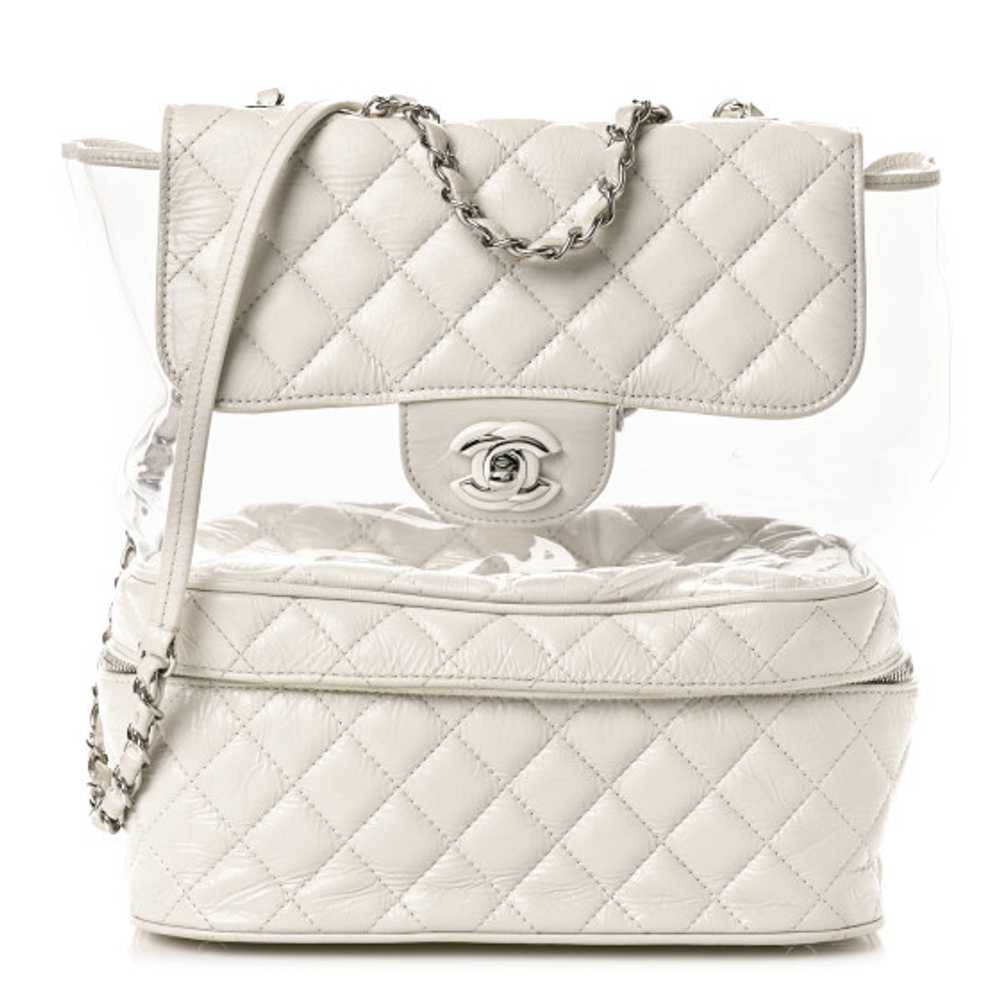 CHANEL Crumpled Calfskin PVC Quilted Backpack Whi… - image 1