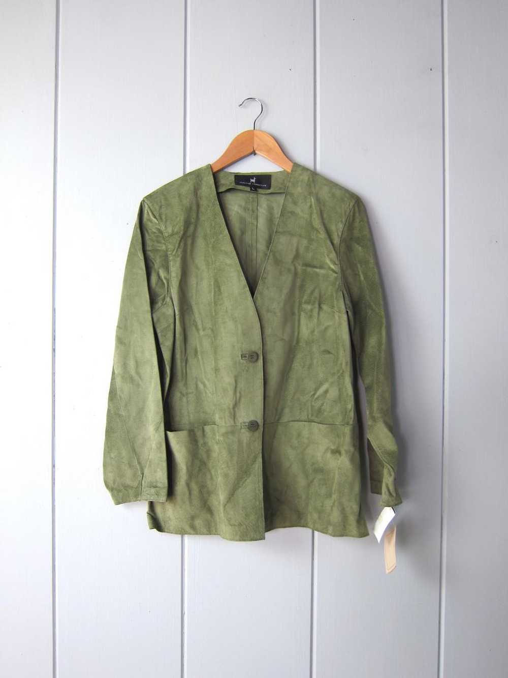 Peruvian Connection 90s Green Suede Blazer Jacket… - image 1